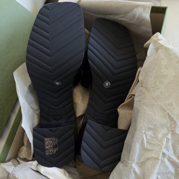 NEW GUCCI BLACK Rubber Logo Platform Block Heel Slide Sandals Size 9US/39EU - Picture 7 of 8